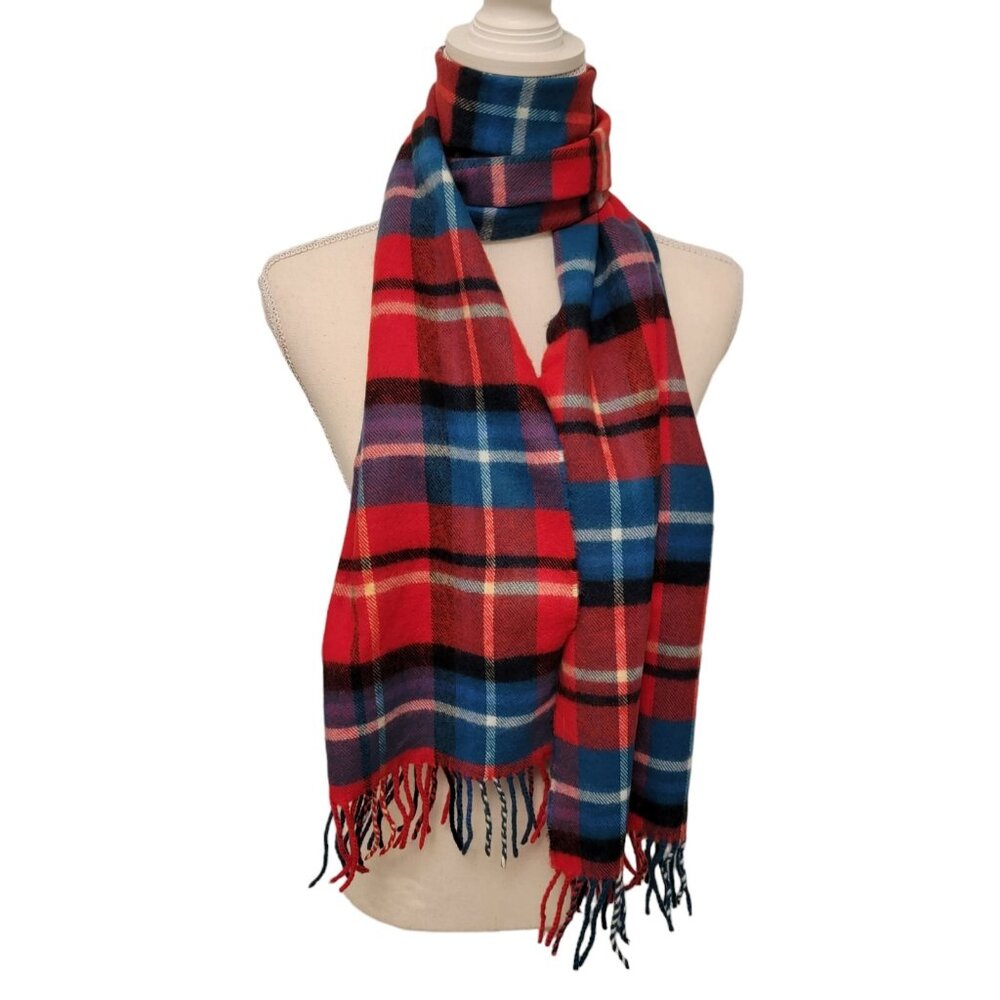 D & Y Fringed Scarf Softer Than Cashmere Unisex Red‎ Plaid